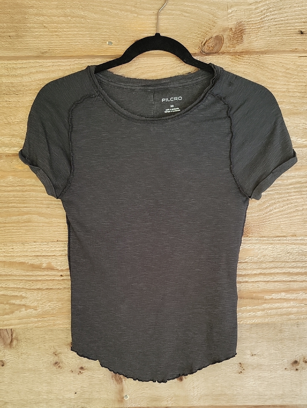 Pilcro Black Lettuce Hem Short Sleeve Tee XS